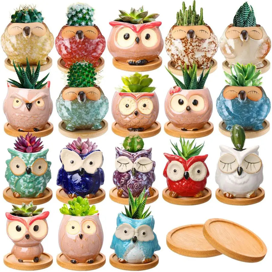 18 Pcs  Owl Ceramic Planters