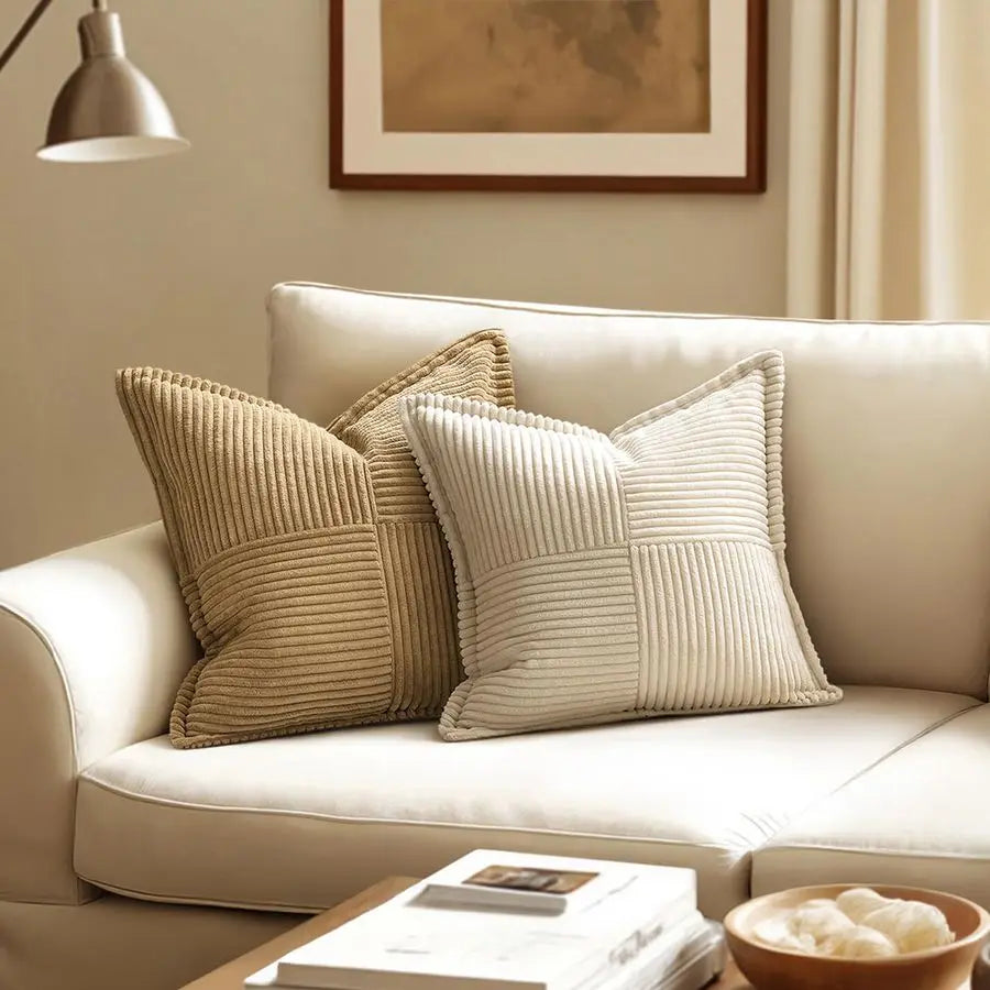 Decorative Euro Sham Throw Pillow Covers for Couch Bed Livingroom 22x22 Inch Set of 2 Beige Boho Accent Throw Pllows Broadside S