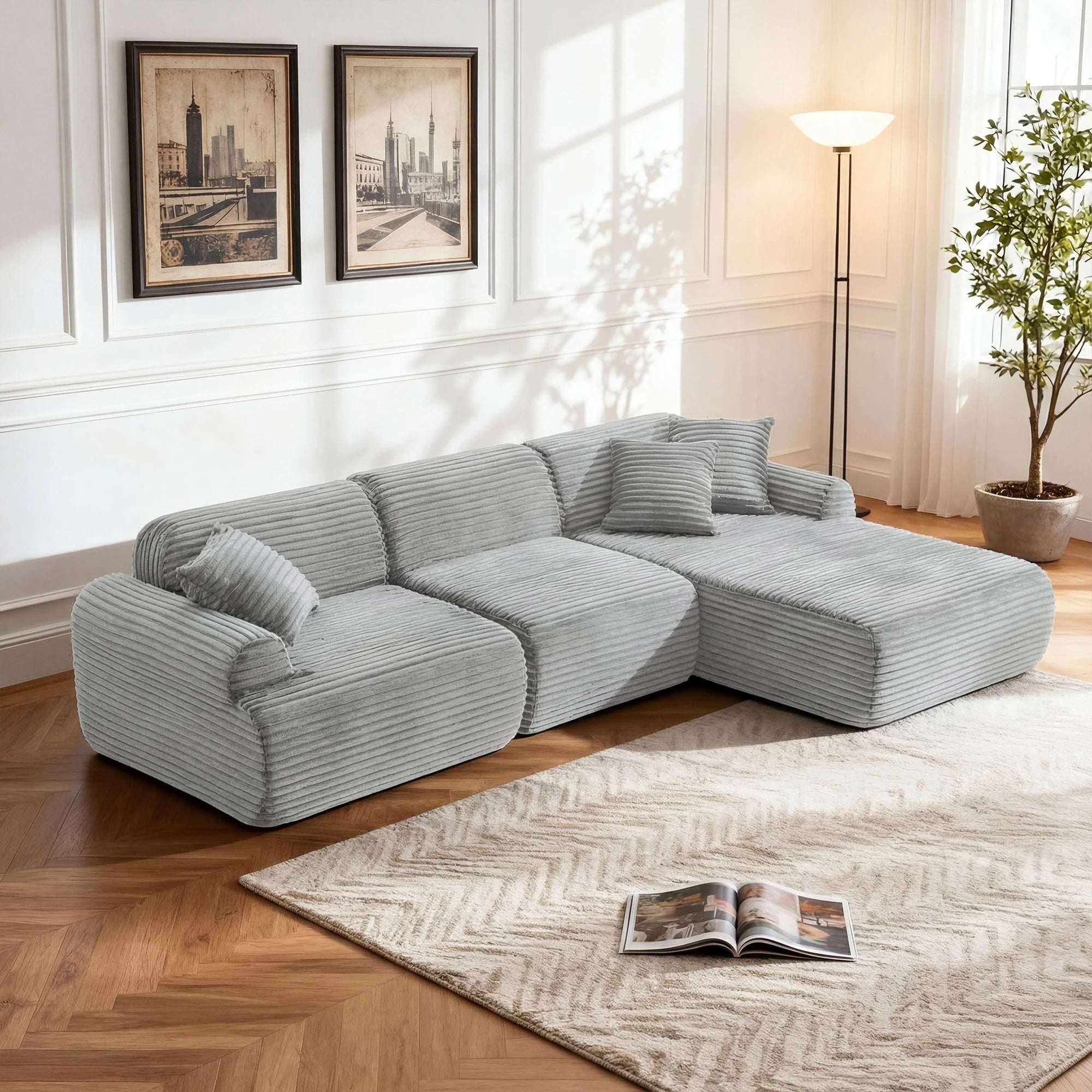 L-shaped modular leather sofa