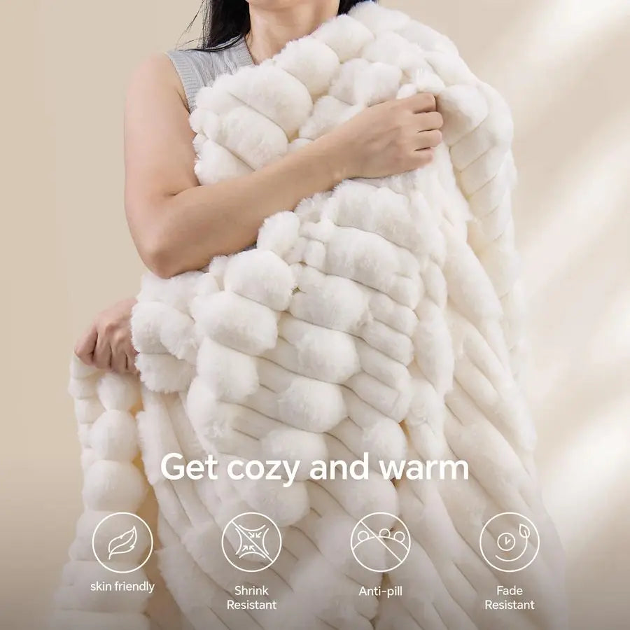 Faux Fur Cream Throw Blanket