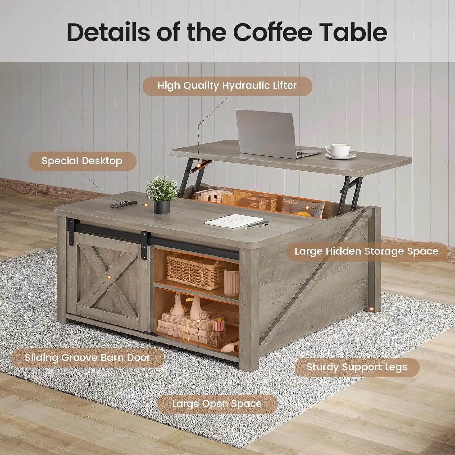 Lift Top Coffee Table with Storage