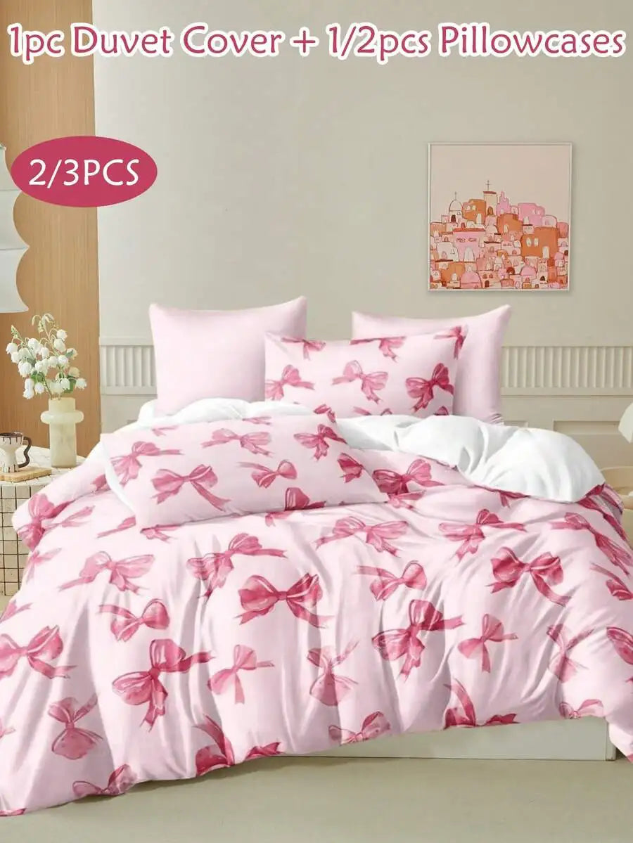 Pink Bow Pattern Duvet Cover Set