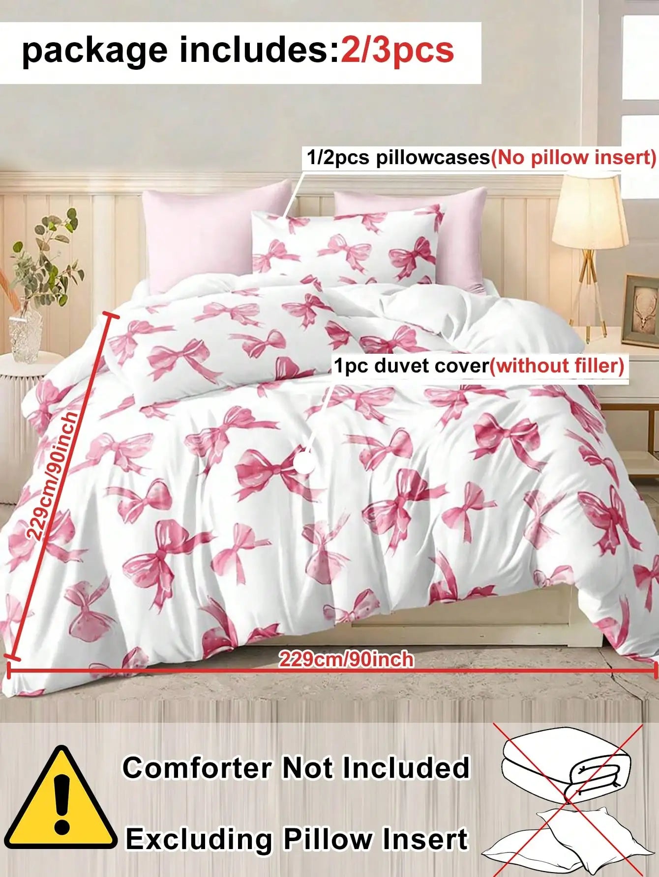 Pink Bow Pattern Duvet Cover Set