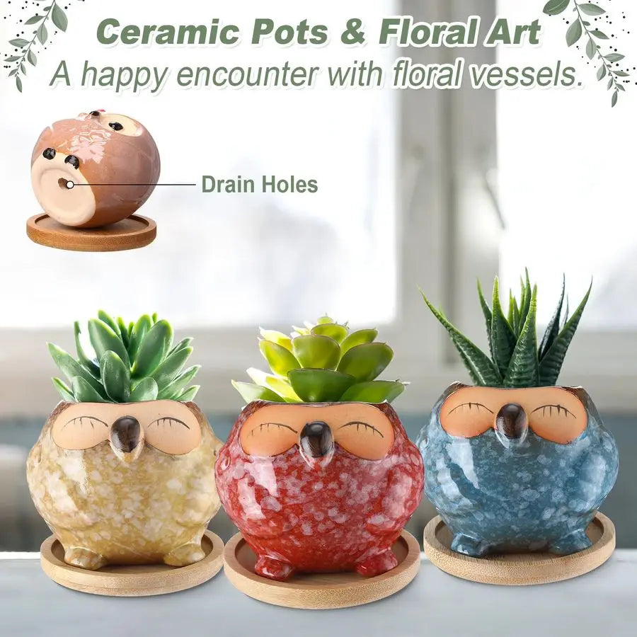 18 Pcs  Owl Ceramic Planters