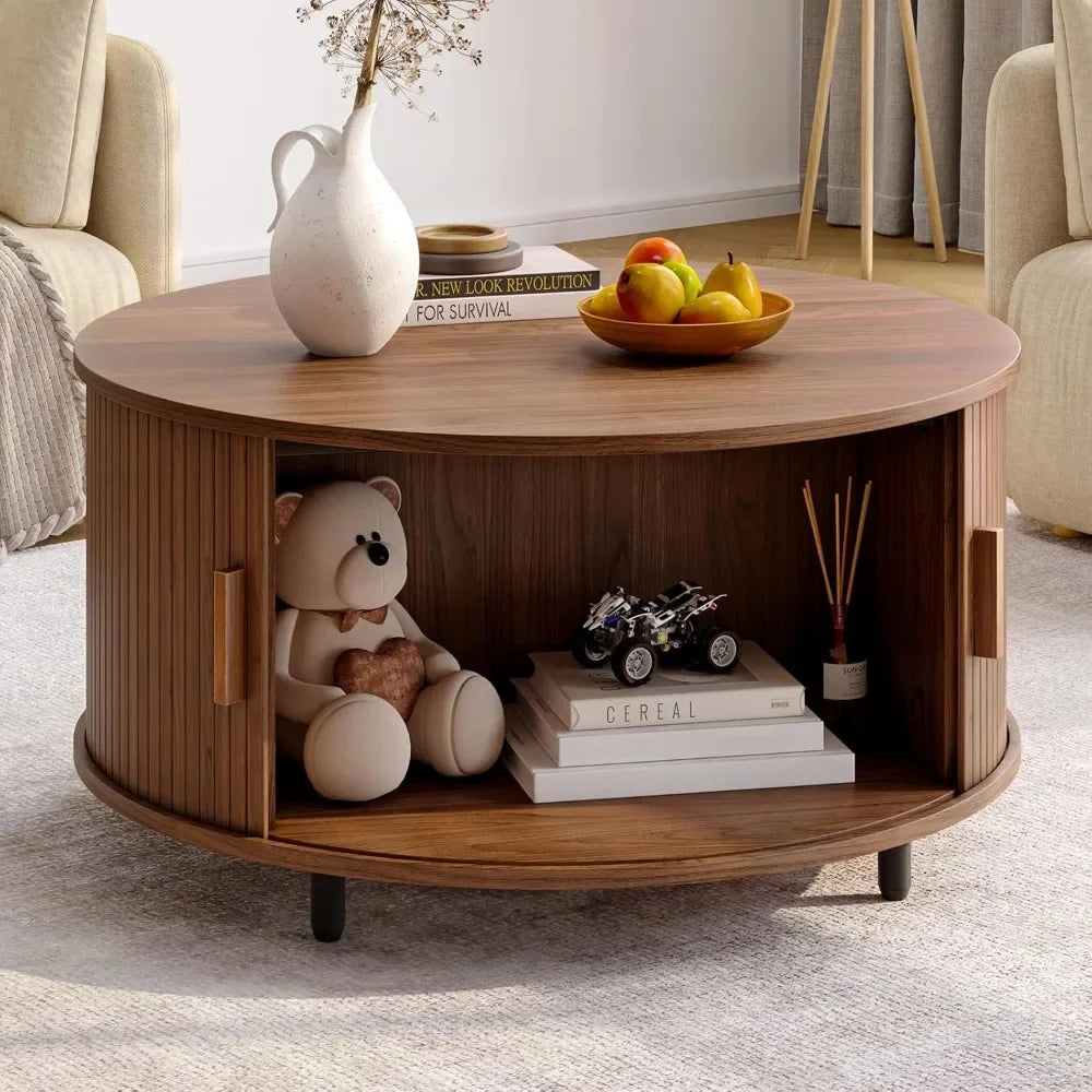 Round Coffee Table w/ 360° Sliding Door