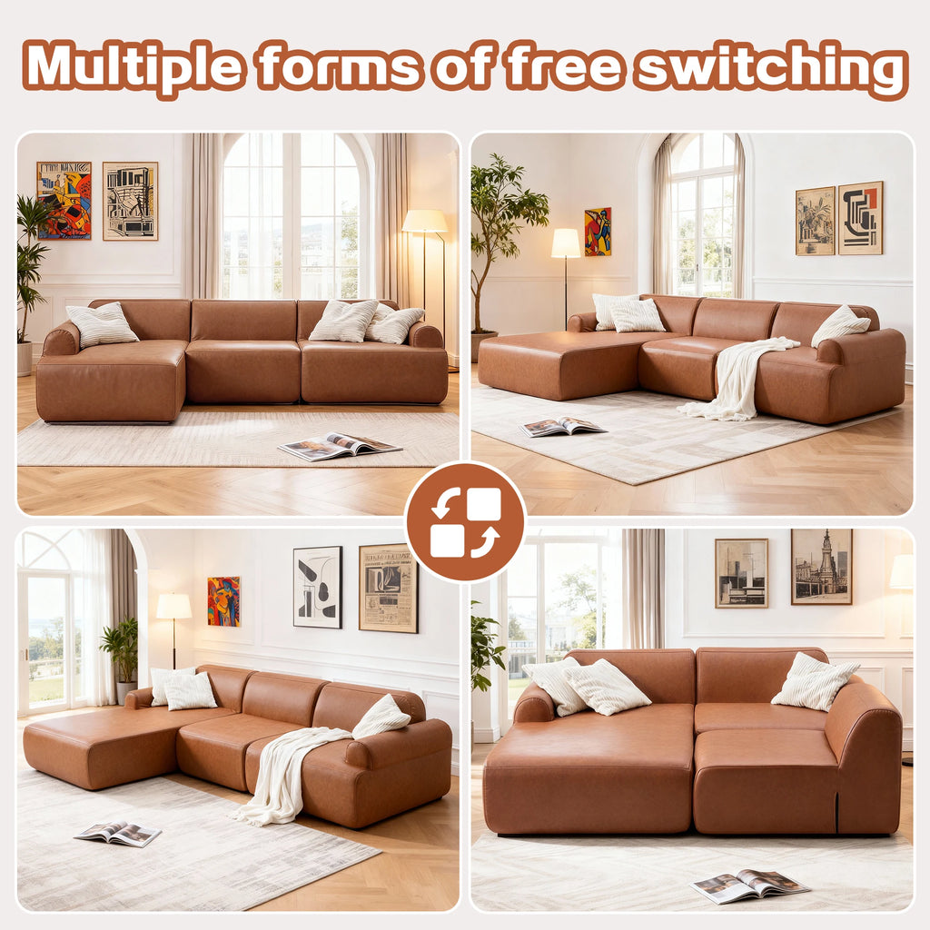 L-shaped modular leather sofa