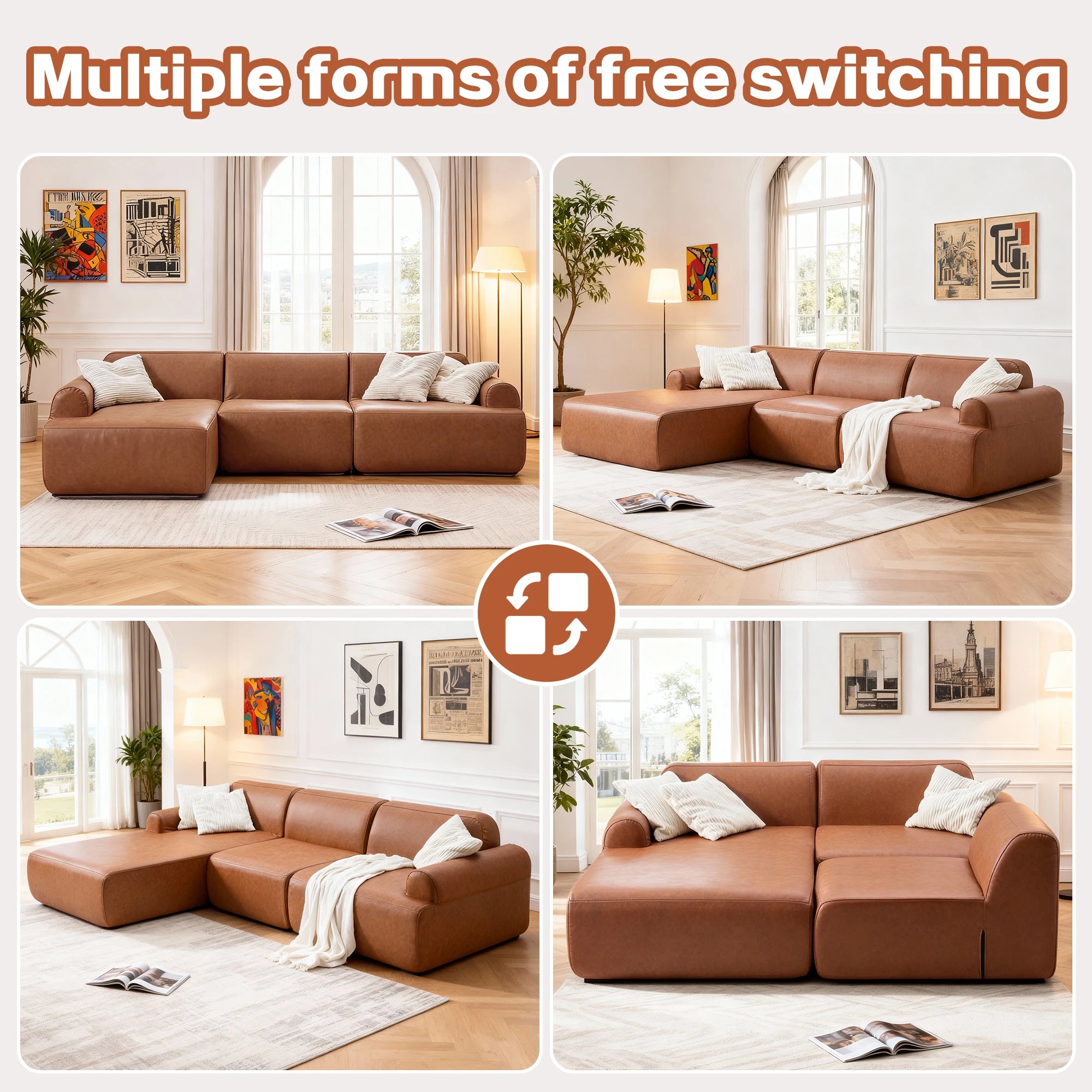 L-shaped modular leather sofa