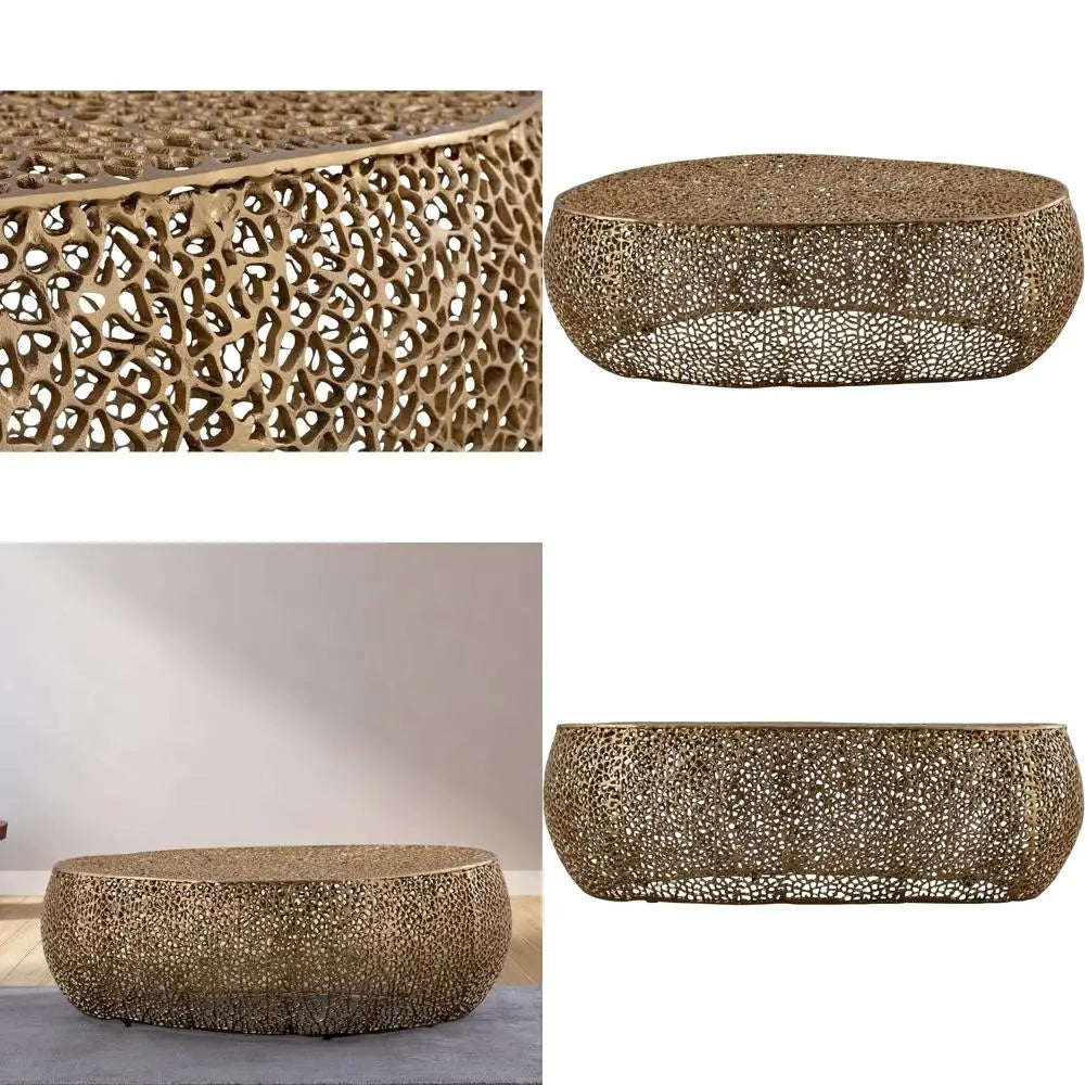 Oval Coffee Table with Intricate Solid Design